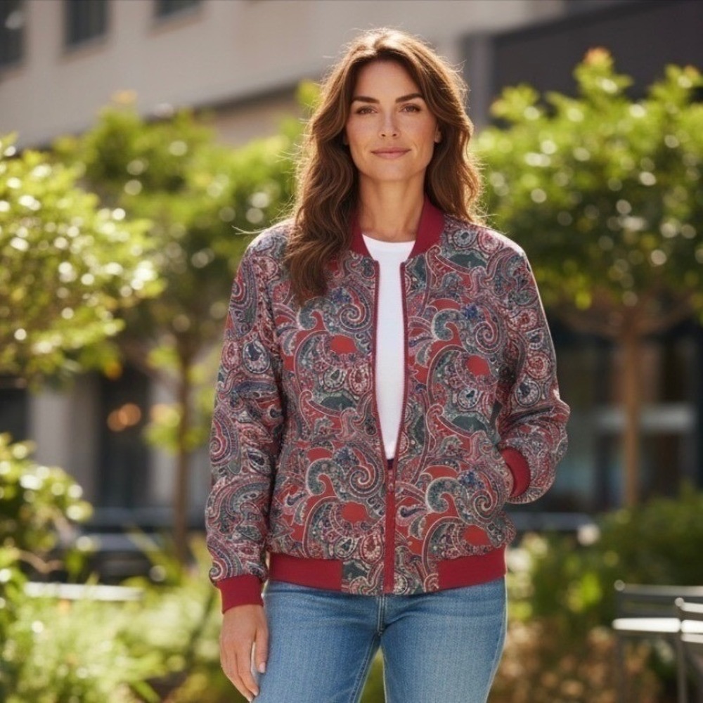 Vintage Alfred Dunner Paisley Zip Bomber Jacket Size 12 Lined Retro 80s/90s